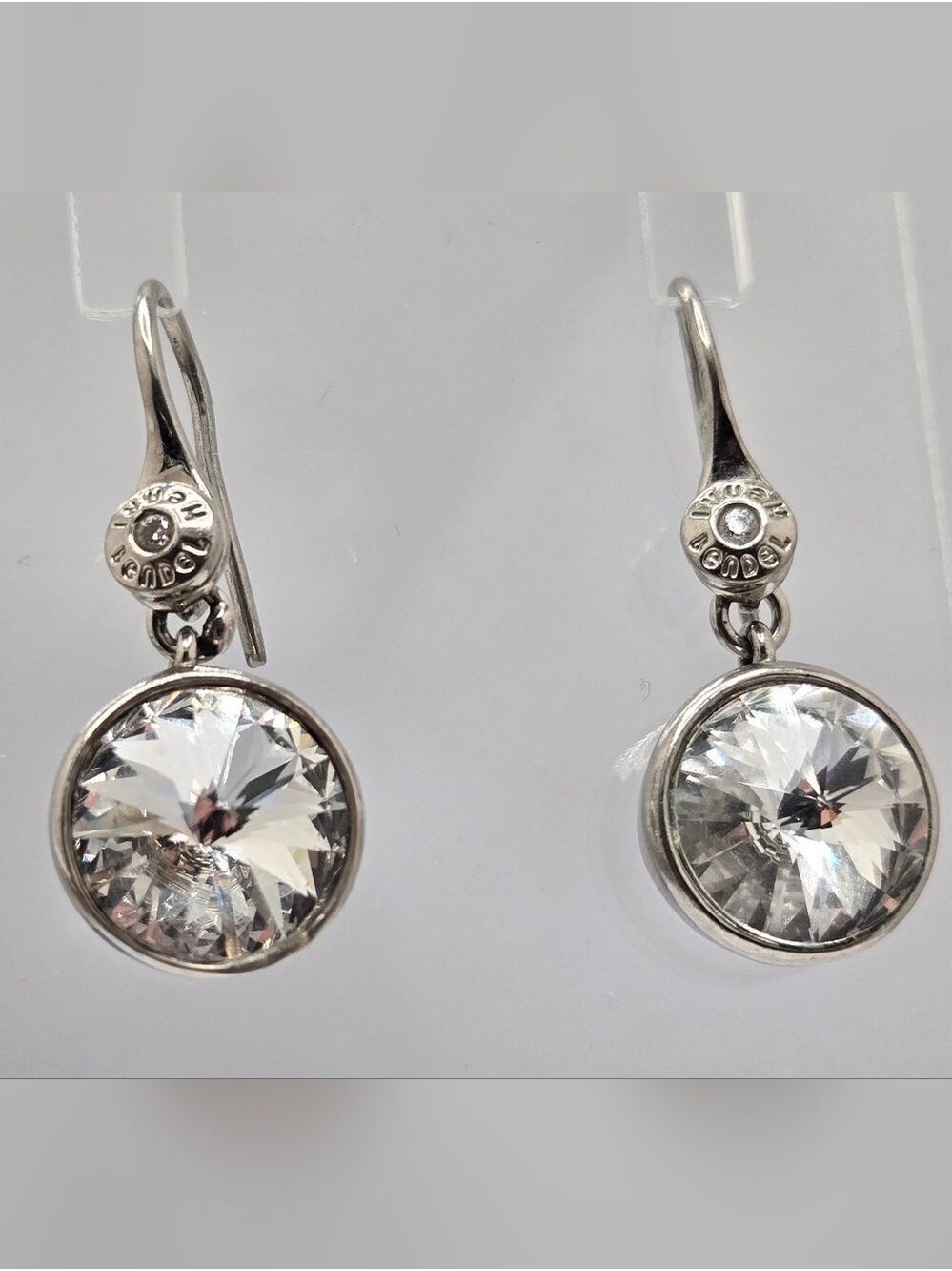 Henri Bendel Crystal Drop Earrings Swarovski Bridal Style Bezel Silver Tone 1” - Picture 11 of 12